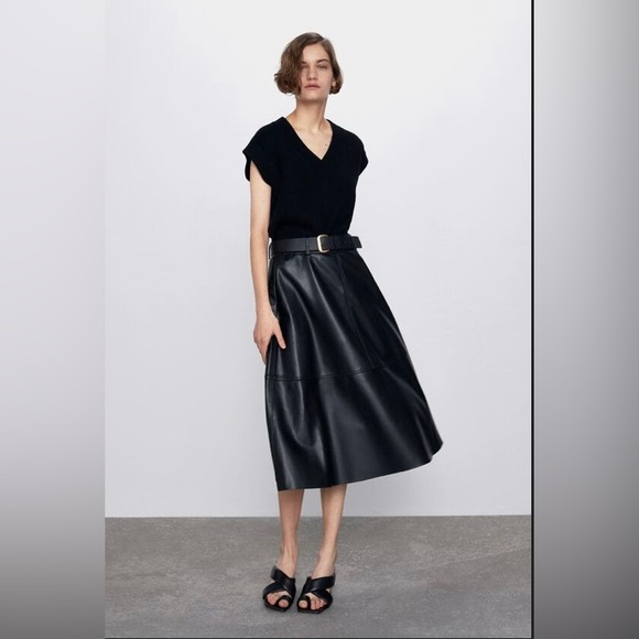 ZARA Midi Faux Leather Skirt - Picture 1 of 8